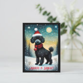 Black Poodle Snowy Meadow Santa Puppy Vakantie Briefkaart (Staand voorkant)