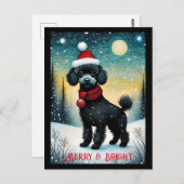 Black Poodle Snowy Meadow Santa Puppy Vakantie Briefkaart (Voorkant / Achterkant)