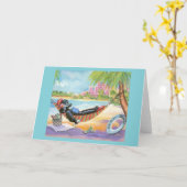 Black Poodle Vacking in Hawaii Kaart (Gele Bloem)