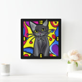 Black Pop Art Cat Vierkante Klok (Huis)
