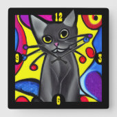 Black Pop Art Cat Vierkante Klok (Voorkant)