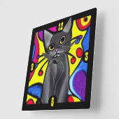 Black Pop Art Cat Vierkante Klok (Hoek)