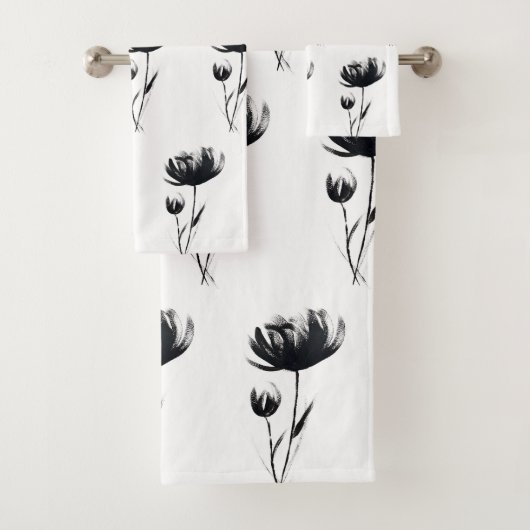Black Poppies Abstracte Flowers Floral Garden Bad Handdoek (Insitu)