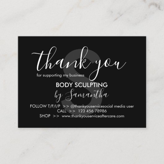 Black Post Body Sculpting Aftercare Dank u Visitekaartje (Voorkant)