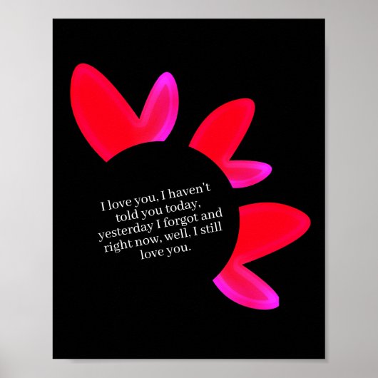 Black poster with red and pink hearts. (Voorkant)