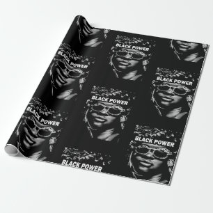 Black Power Afro Schoonheidsvrouw Portret (AI + Hu Cadeaupapier
