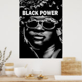 Black Power Afro Schoonheidsvrouw Portret (AI + Hu Poster (Keuken)