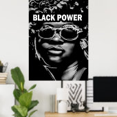 Black Power Afro Schoonheidsvrouw Portret (AI + Hu Poster (Thuiskantoor)