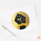 Black Power Fist & Gold Design Add-Your-Text Ronde Sticker (Envelop)