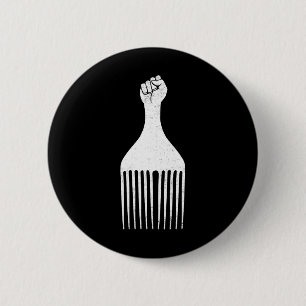 Black Power Opgeheven Vuist Afro Kam Black History Ronde Button 5,7 Cm