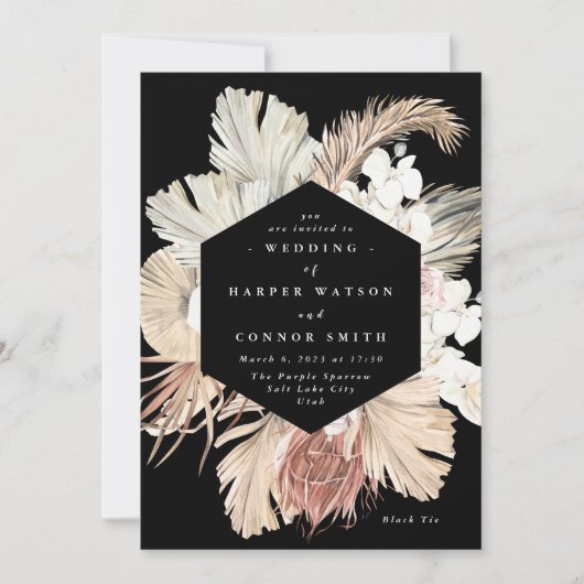 Black Premium Pampas Grass Formal Spring Wedding Kaart (Voorkant)