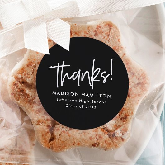 Black | Preppy Script Afstuderen Hartelijk dank Ronde Sticker