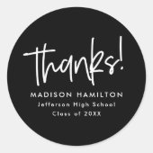 Black | Preppy Script Afstuderen Hartelijk dank Ronde Sticker (Voorkant)