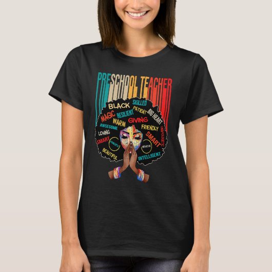 Black Preschool Teacher Afro Melanin African Ameri T-shirt (Voorkant)
