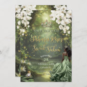 Black Princess and Frog Sage Green Dress Sweet 16 Save The Date (Voorkant / Achterkant)
