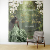 Black Princess and Frog Sage Green Dress Sweet 16  Wandkleed (In situ)