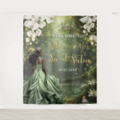 Black Princess and Frog Sage Green Dress Sweet 16  Wandkleed (Voorkant)