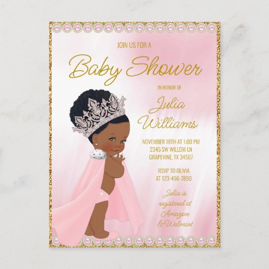 Black Princess Baby shower Invitation Briefkaart (Voorkant)