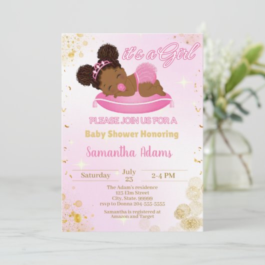 Black Princess Baby shower Invitation Kaart (Staand voorkant)