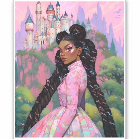 Black Princess Fantasy Kunst Sticker (Voorkant)
