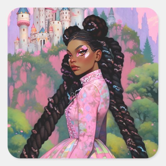 Black Princess Fantasy Kunst Vierkante Sticker (Voorkant)