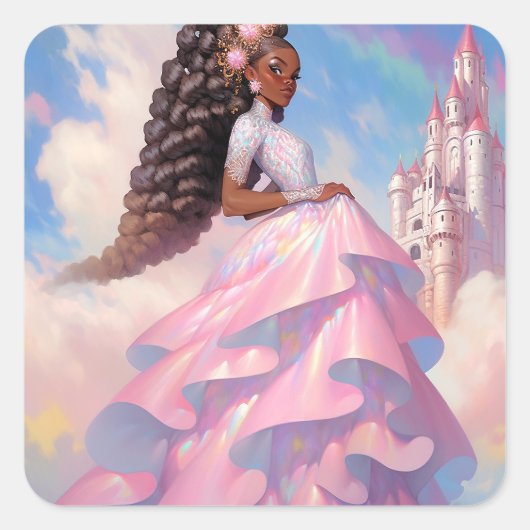 Black Princess Fantasy Kunst Vierkante Sticker (Voorkant)