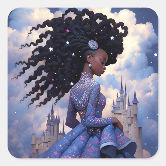 Black Princess Fantasy Kunst Vierkante Sticker (Voorkant)