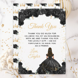 Black Princess Floral Quinceañera Bedankkaart