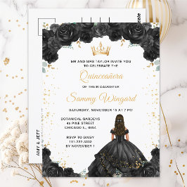 Black Princess Floral Quinceañera Briefkaart