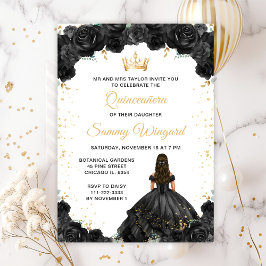 Black Princess Floral Quinceañera Kaart
