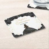 Black Princess Floral Quinceañera Kartonnen Onderzetters (Schuin)