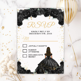 Black Princess Floral Quinceañera RSVP Kaartje