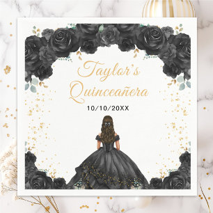 Black Princess Floral Quinceañera Servet