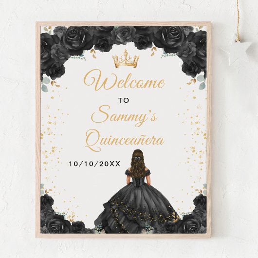 Black Princess Quinceañera Welkom Poster