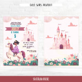 Black Princess Riding Unicorn Party Uitnodiging