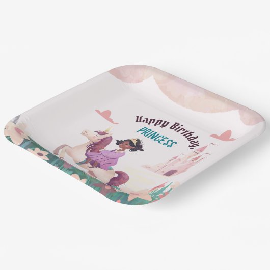 Black Princess Riding Unicorn Square Paper Bord (Gebogen)