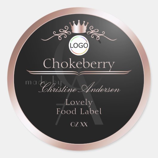 Black Product Label Rose Gold Frame Logo Monogram (Voorkant)