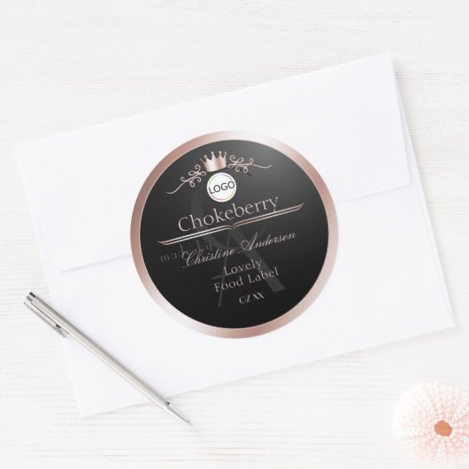 Black Product Label Rose Gold Frame Logo Monogram (Envelop)