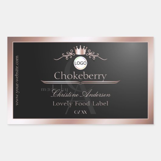 Black Product Label Rose Gold Frame Logo Monogram (Voorkant)