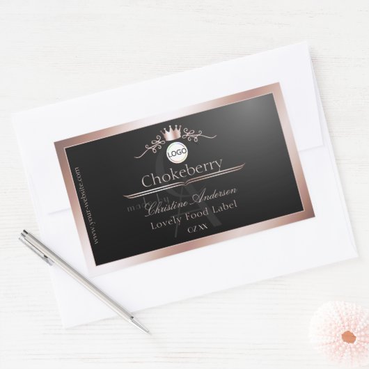 Black Product Label Rose Gold Frame Logo Monogram (Envelop)