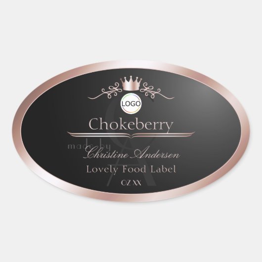 Black Product Label Rose Gold Frame Logo Monogram (Voorkant)