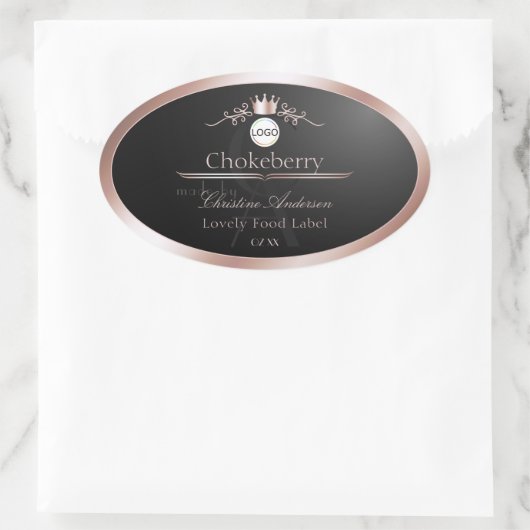 Black Product Label Rose Gold Frame Logo Monogram (Tas)