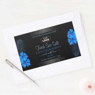 Black Product Label Sky Blue Hawaiian Flowers Logo