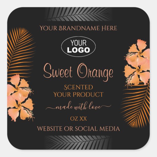 Black Product Labels Oranje Hawaiian Flowers Logo (Voorkant)
