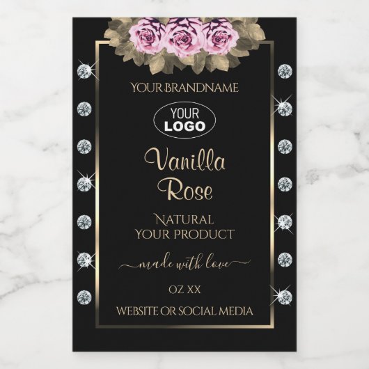 Black Product Packaging Labels Rozen Diamonds Logo Voedselcontainer Etiket (Enkel label)