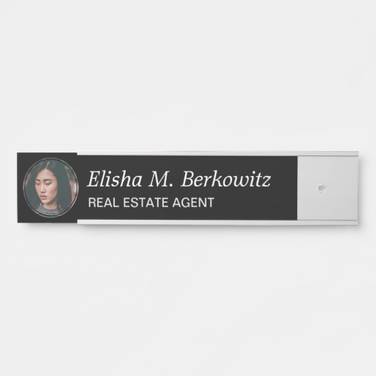 Black Professional Kantoor Photo Desk Name Bord Deurbordje (Voorkant)