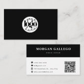 Black Professional QR Code Business Logo Visitekaartje (Voorkant / Achterkant)