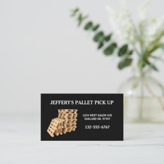 Black Professional Wood Pallet Crate Visitekaartje (Staand voorkant)