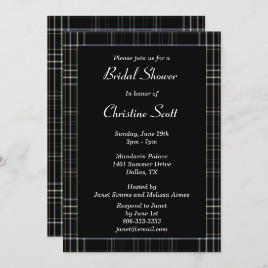 Black Pset Bridal Shower-uitnodiging Kaart (Voorkant / Achterkant)