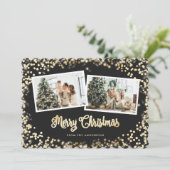 Black Pset Gold-kerstfoto Magic Lights Feestdagenkaart (Staand voorkant)
